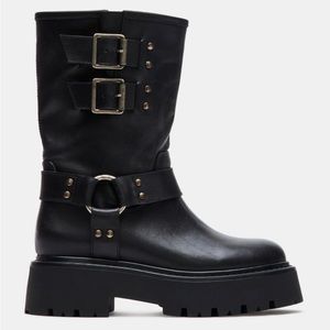 STEVE MADDEN - REIKA BLACK LEATHER BOOTS